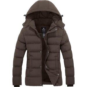 Women's Hooded Warm Winter Coat Puffer Jacket with Removable Hood, Brown